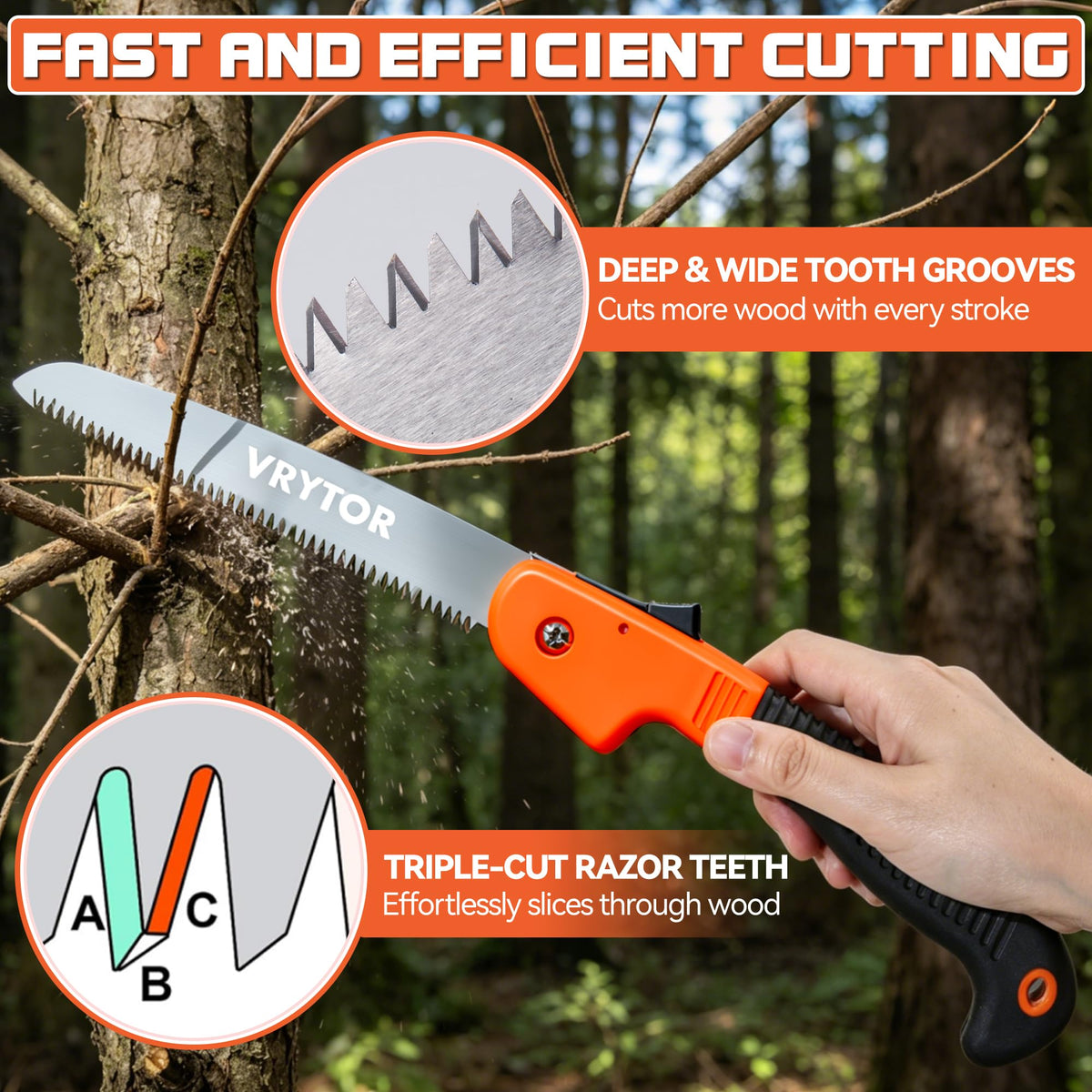 Pruning Saw, 7IN Heavy Duty Folding Hand Saw with Safety Hand Guard