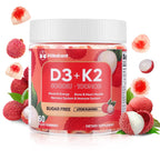 Vitamin D3 K2 Gummies, 5000 IU D3 + 100mcg K2, 90 Count | D3 K2 Supplement with MK-7, Sugar Free Vegan Gummies, Supports Bone Health for Adults, Lychee Flavor