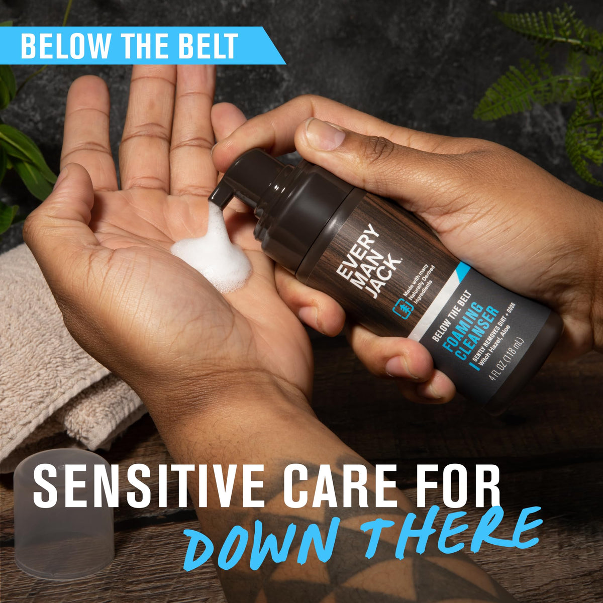 Every Man Jack Mens Foaming Groin Wash - Gentle Cleanser for Below The Belt - Made w/ Naturally Derived Ingredients like Witch Hazel & Aloe Vera - 4 Fl Oz (1 Pack)