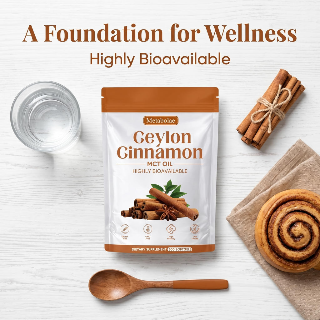 Metabolae Ceylon Cinnamon - 300 Softgels, 12:1 Concentrated Cinnamon Extract with MCT Oil, High Absorption Formula, Daily Wellness Support Supplement, Non-GMO & Gluten-Free