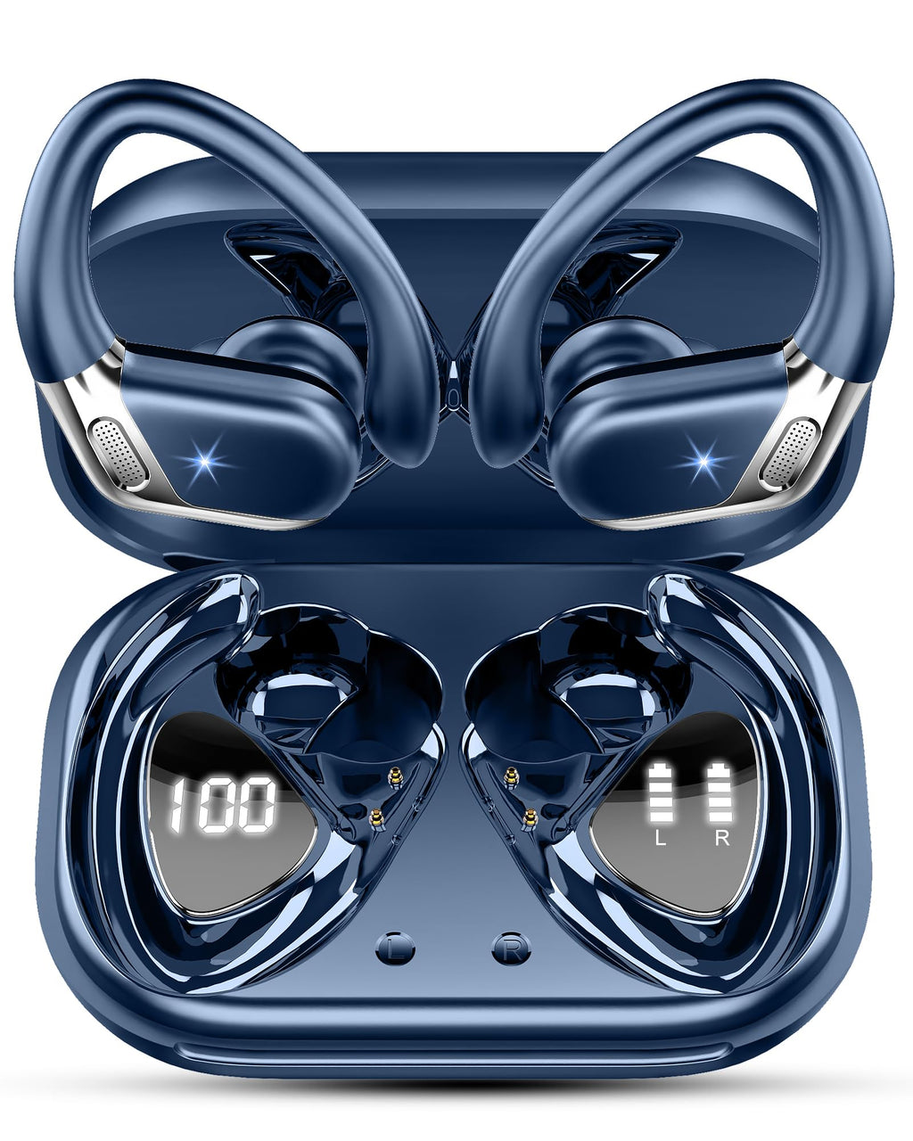 Buy now Ltinist Wireless Earbud, Bluetooth 5.3 Headphones Pure Bass Sound with Earhooks, 75H Battery Over Ear Headphones with Dual-LED Display, IP7 Waterproof Earphones Built-in Microphone for Running Sports at indiglob india