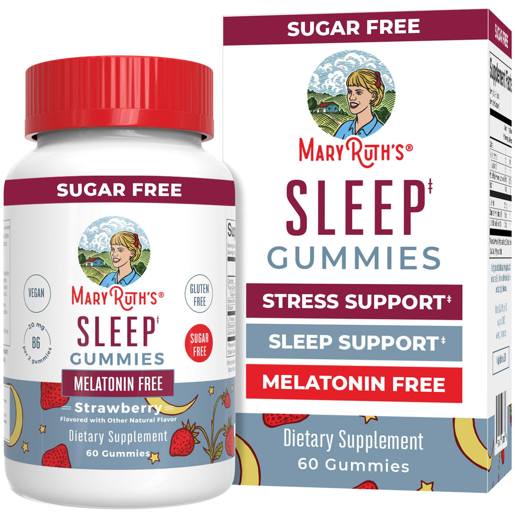 MARYRUTH'S Melatonin Free Sleep Gummies, L Theanine, Sugar Free, 60 Count | L Theanine, Lemon Balm Leaf, Chamomile, Vitamin B6, 60 Count