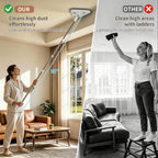 Wall Cleaner Mop with Long Handle, Baseboard Cleaner Tool with Extension Pole & Squeegee, 3-in-1 Ceiling Cleaning Tool Duster with 3 Microfiber and 3 Chenille Pads for Washing Window, Floor, Cabinet