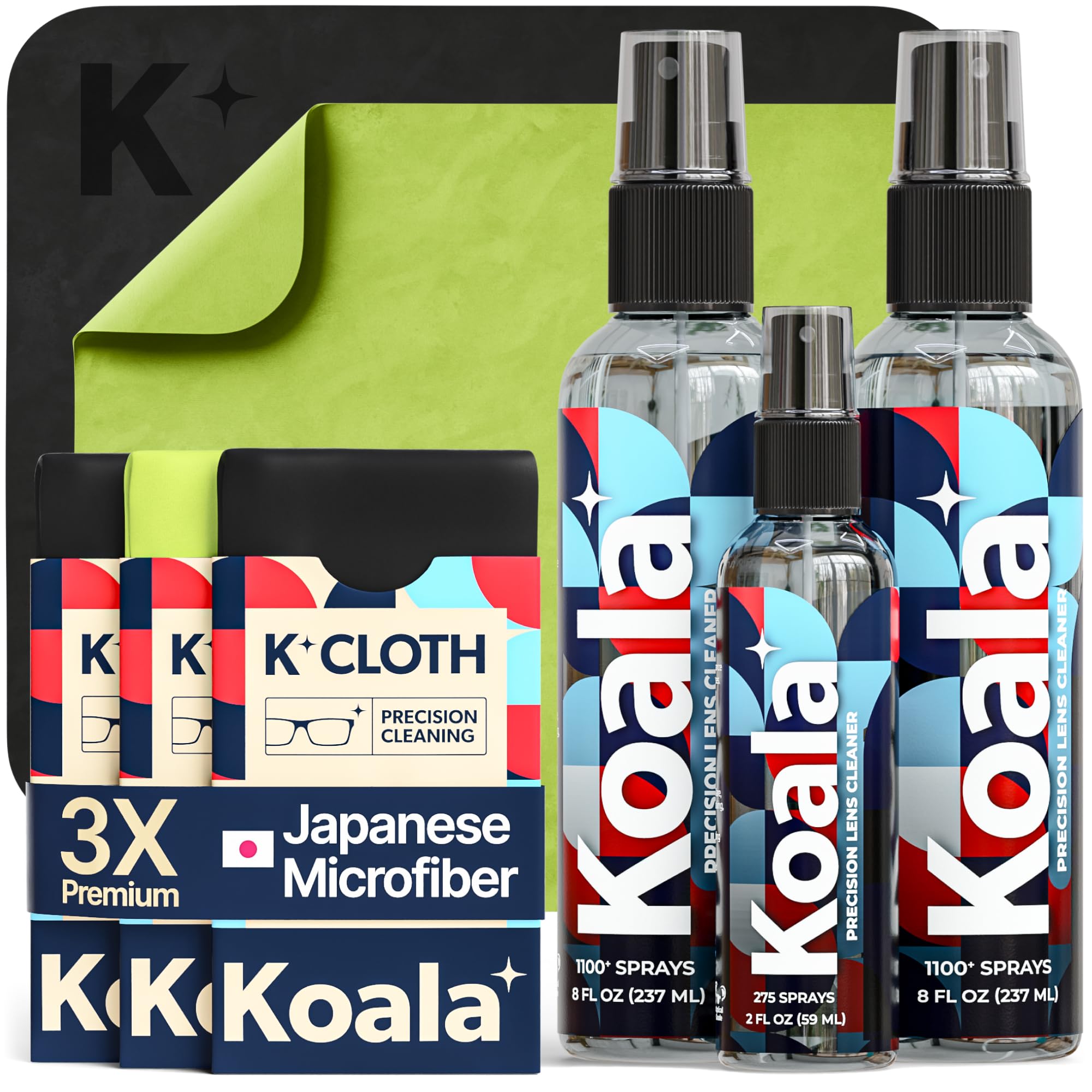 Buy now Koala Eyeglass Lens Cleaner Spray Kit | (2x) Glasses Cleaner Bottle + (2x) Microfiber Cloth | Alcohol Free Eyeglasses, Screen, and Camera Cleaning Kit | Made in USA (4 Piece Set) Black Green 6 Piece Set at indiglob india