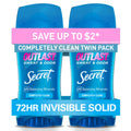 Secret Outlast Antiperspirant Deodorant for Women, 72hr Sweat & Odor Protection, PH Balancing Minerals, Invisible Solid, Completely Clean Scent, 2.6 oz (Pack of 2)