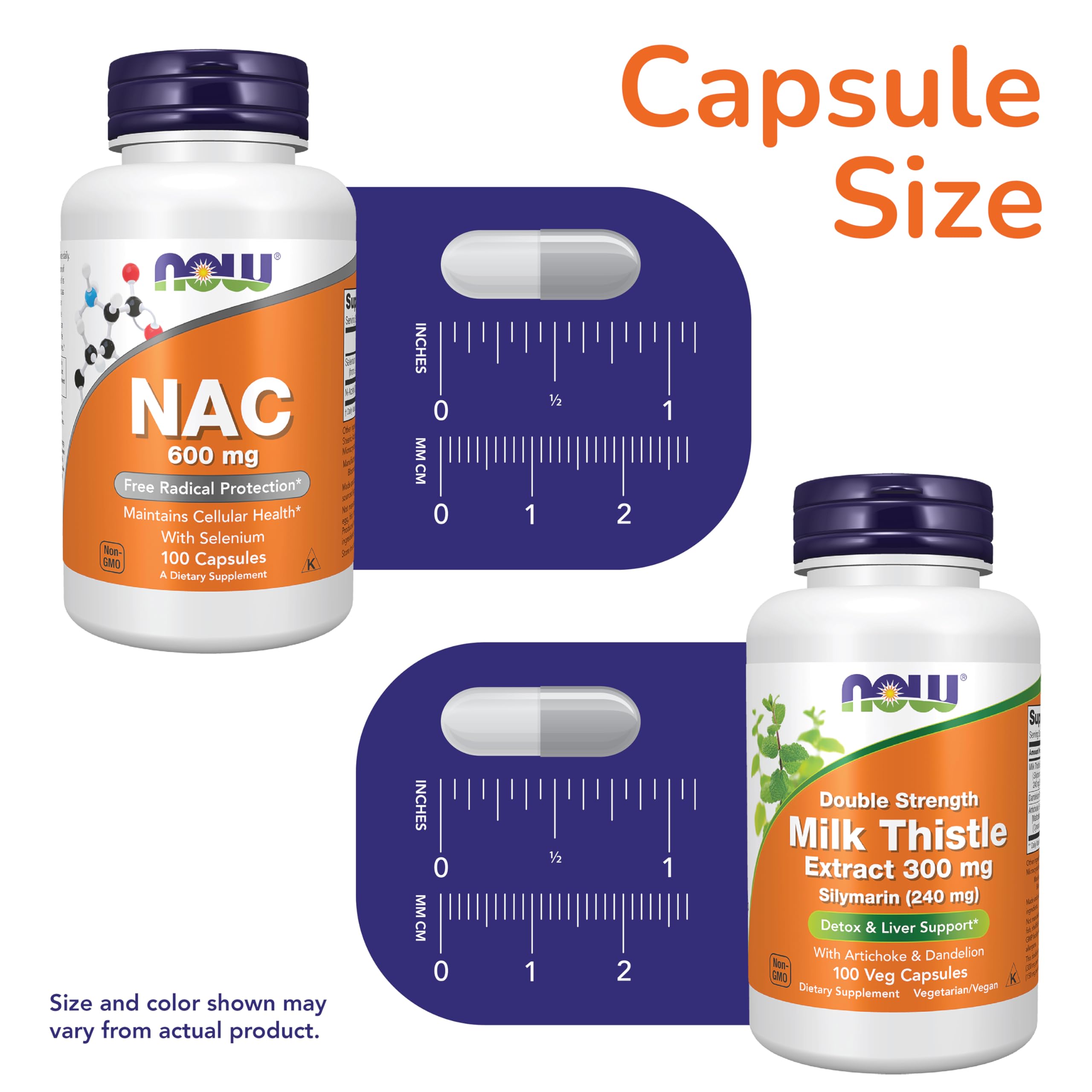 NOW Foods NAC with Selenium + Silymarin Milk Thistle Supplement Bundle | N-Acetyl Cysteine with Selenium 600 mg 100 Caps + Silymarin Milk Thistle Extract with Artichoke and Dandelion 300 mg 100 Caps