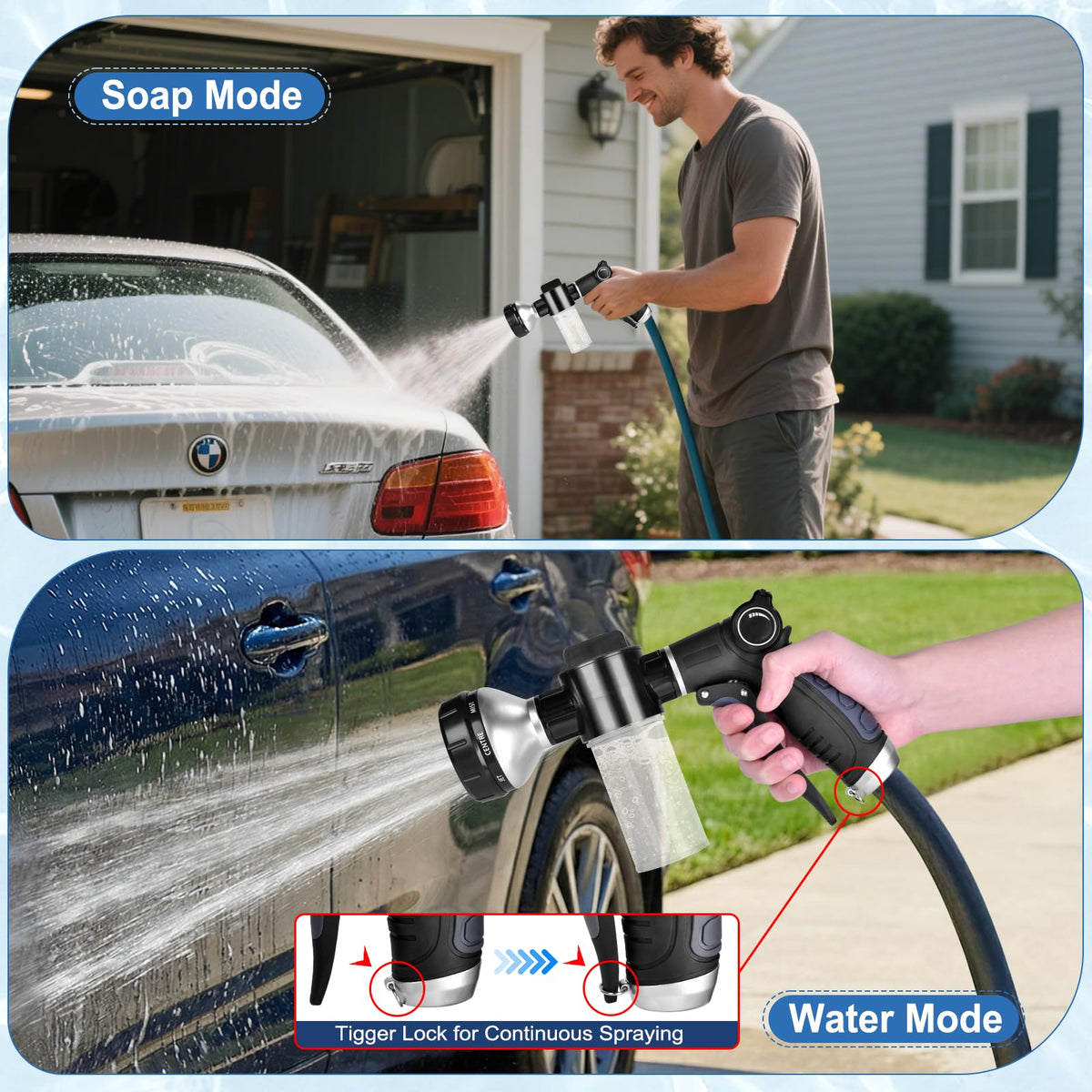 Garden Hose Nozzle, High Pressure Hose Spray Nozzle 8 Way Spray Pattern One-Touch Sprayer for Watering Plants, Lawn, Patio, Car Wash, Cleaning，Showering Pet