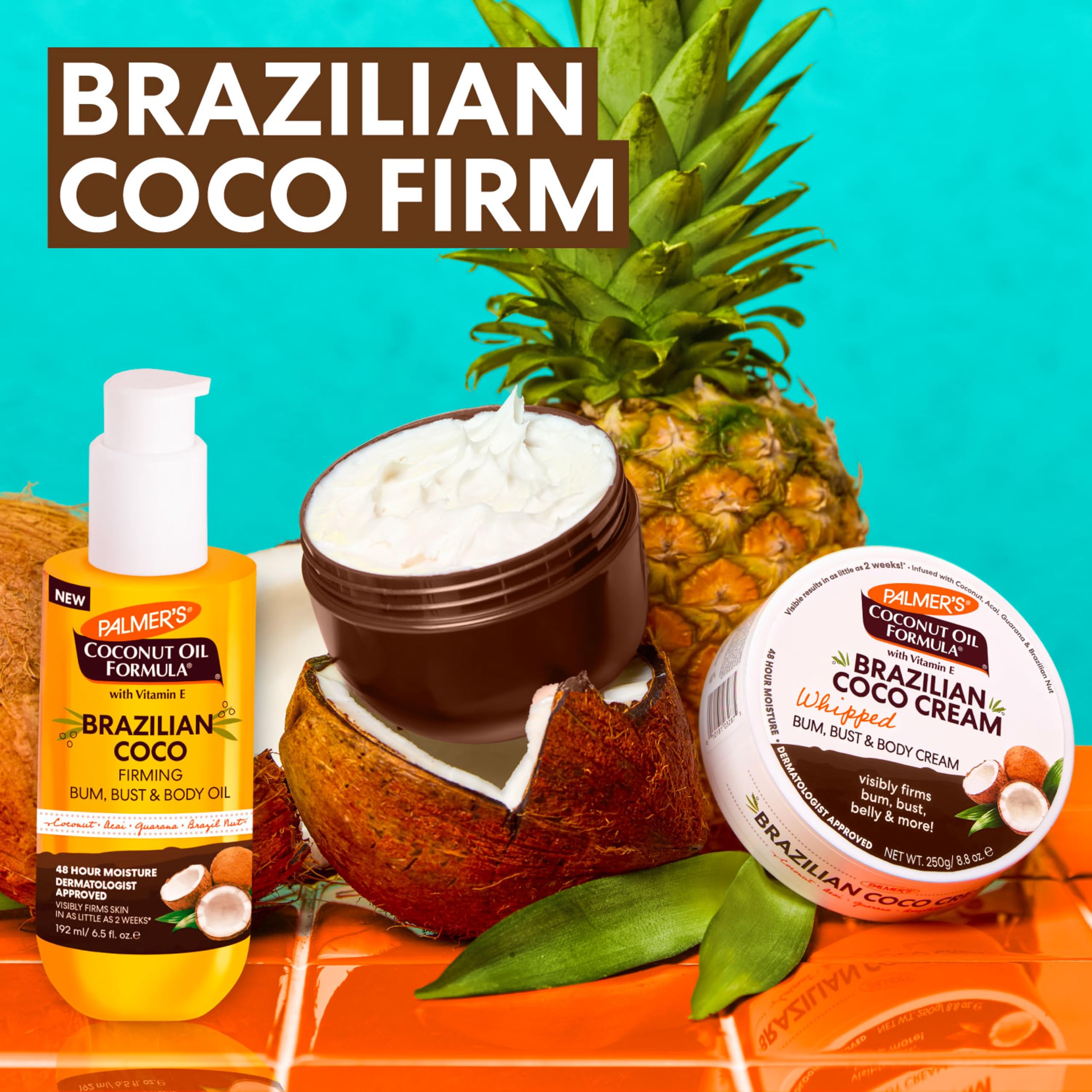 Palmer's Brazilian Cocoa Firming Body Oil, Coconut Oil Formula (6.5 Fl Oz) | Helps with Skin Tightening & Firming of Bum, Bust & Belly with Vitamin E, Provides 48hr Moisture, Dermatologist Approved