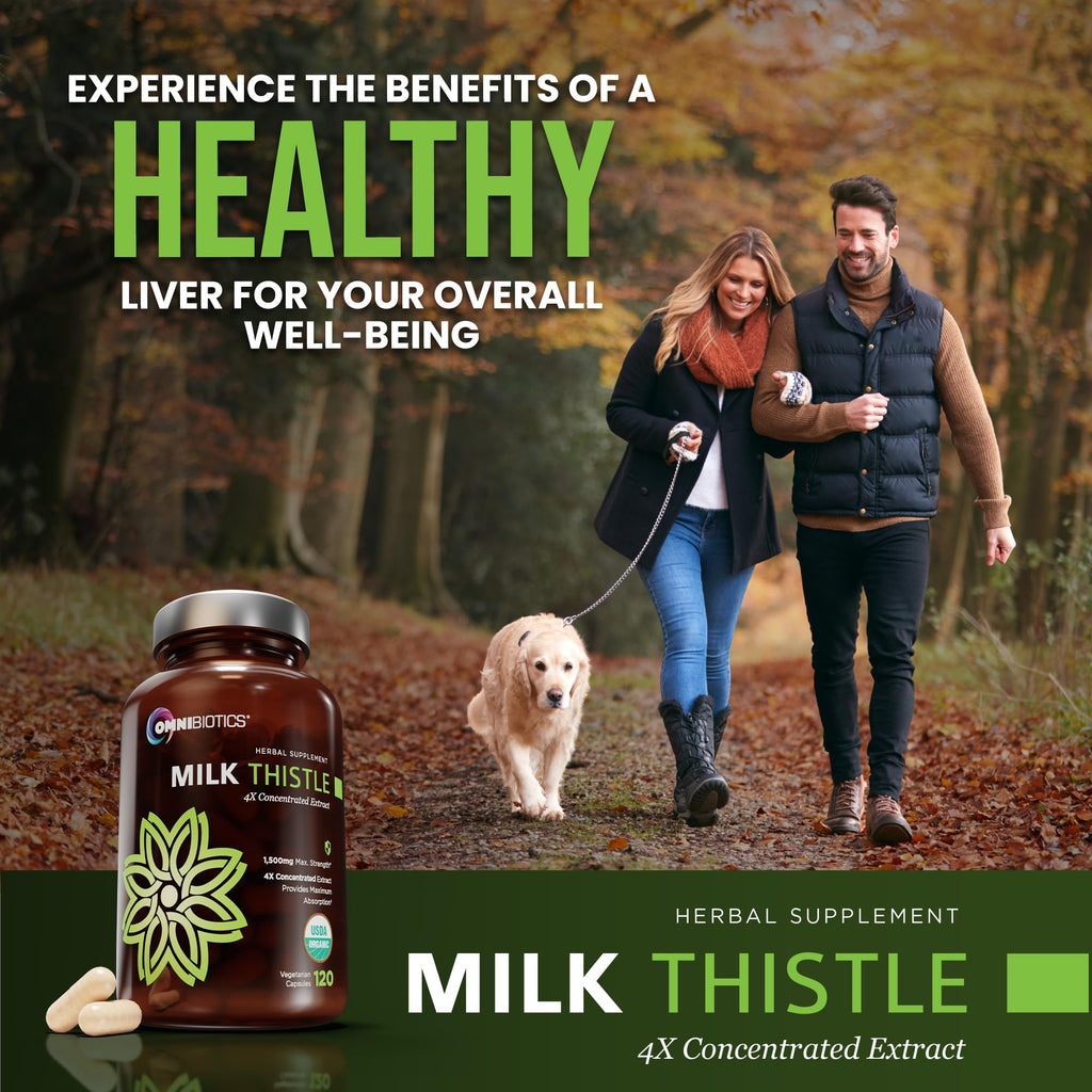 OmniBiotics Organic Milk Thistle Supplement 1500mg – 4X Concentrated Extract with Silymarin – High Potency Liver Detox & Support – 120 Vegan Capsules