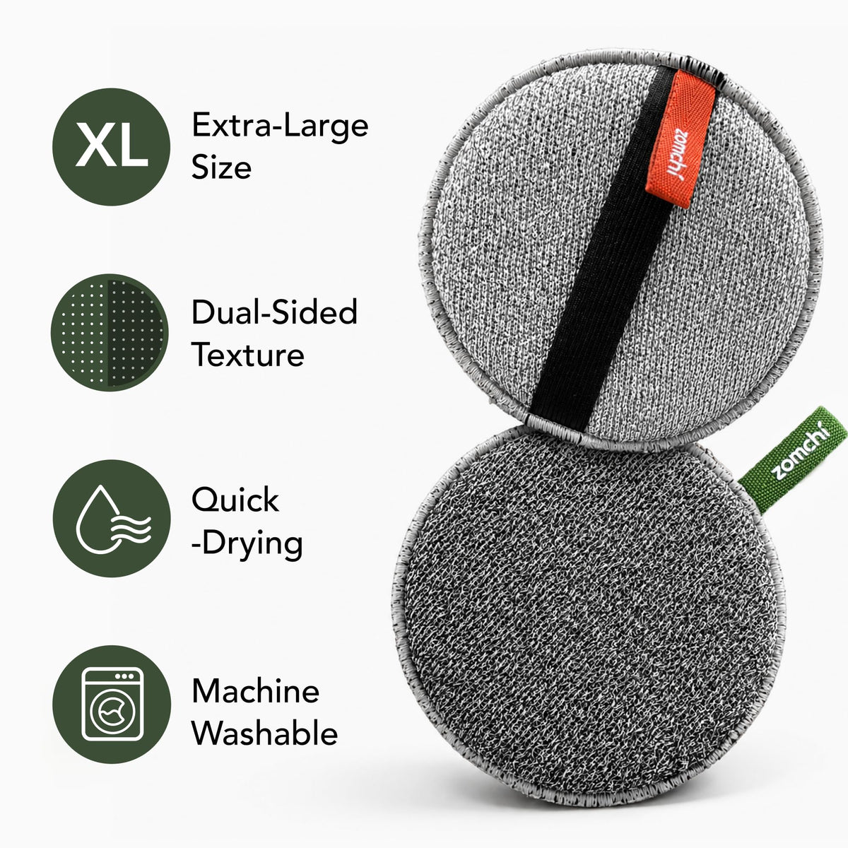 ZOMCHI Large Exfoliating Body Scrubber with Dual-Texture, 2 Pack, Grey