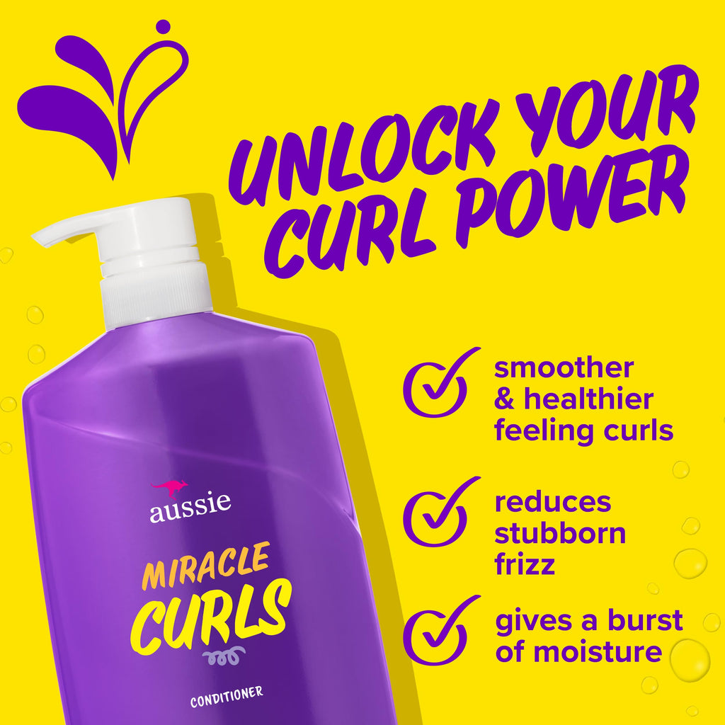 Aussie Miracle Curls Conditioner with Coconut Oil, Paraben Free, 26.2 oz