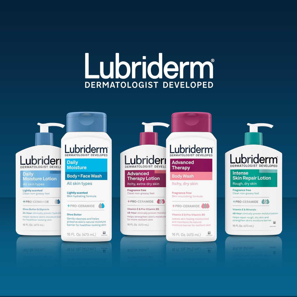 Lubriderm Advanced Therapy Unscented Body Wash, Vitamin E, 16 fl. Oz | Pro-Ceramide, Vitamin E & Pro-Vitamin B5, Gently Cleanses Itchy Dry Skin, Fragrance Free, Hypoallergenic