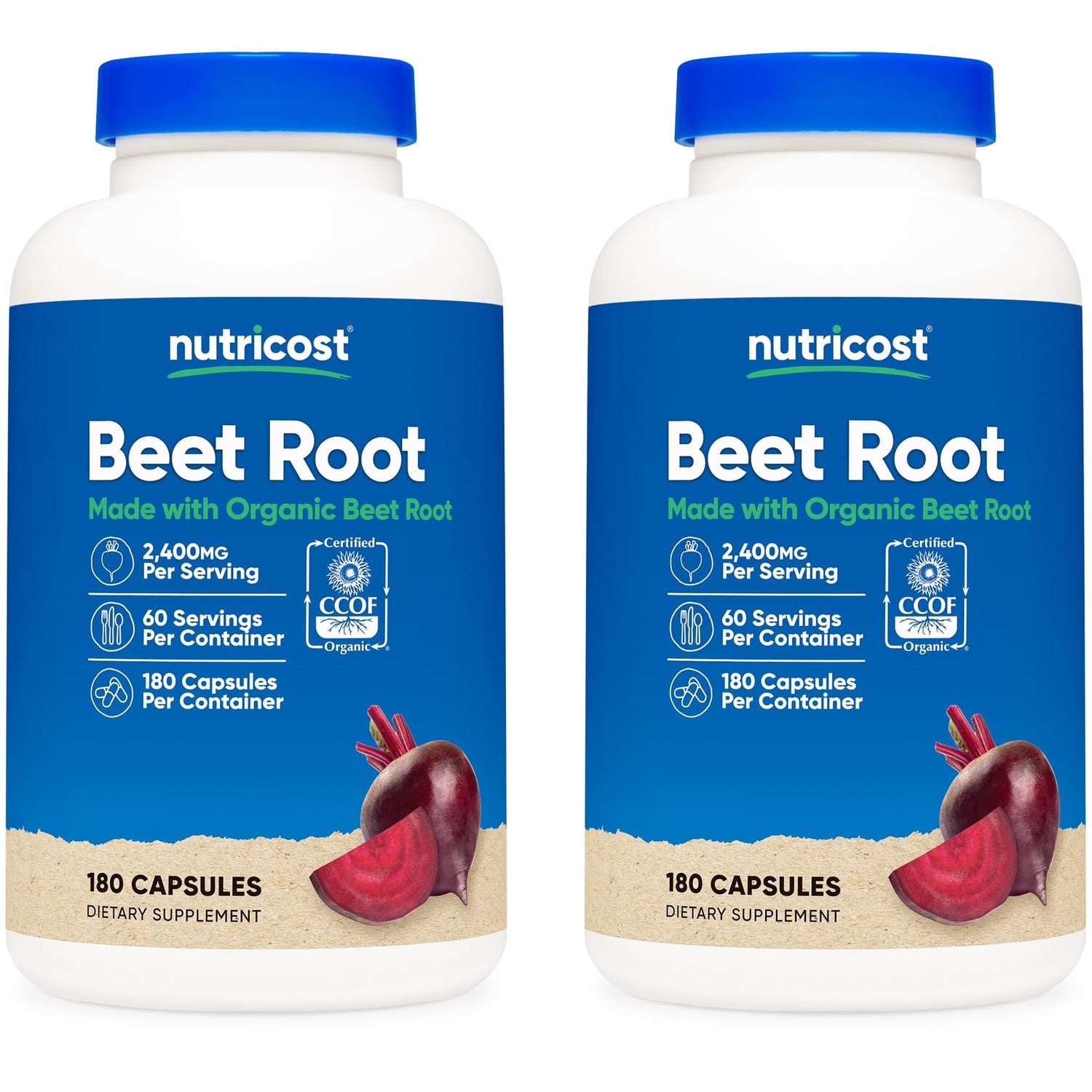 Nutricost Beet Root 2400mg, 180 Capsules, CCOF Certified Made with Organic | Superfood, 60 Servings