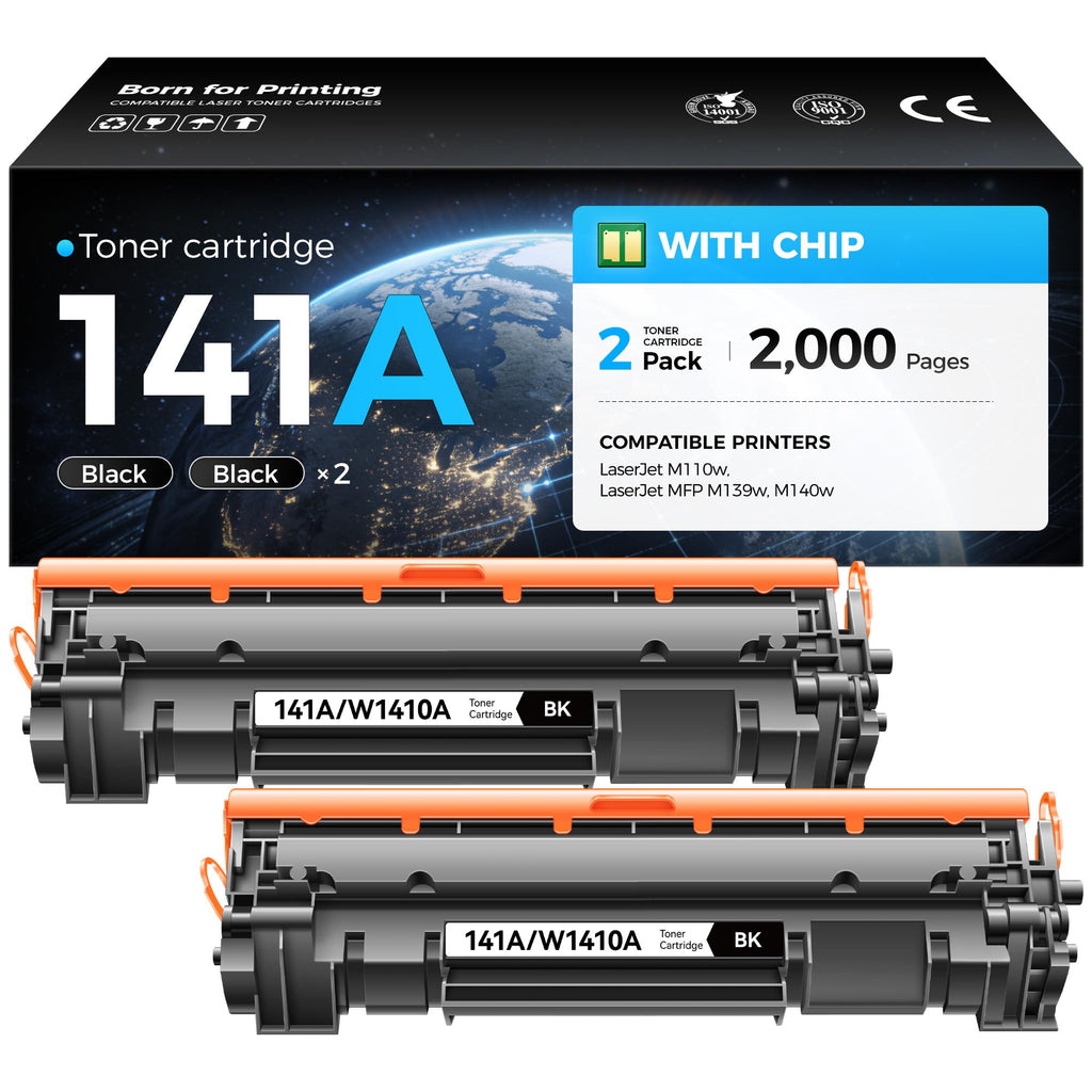 141A Toner Cartridge Black 2-Pack with Chip High Yield Compatible Replacement for HP 141A 141X W1410A W1410X Toner Work with LaserJet MFP M140w M110w M140 M110 Laser Printer M139 M139we M140we M110we