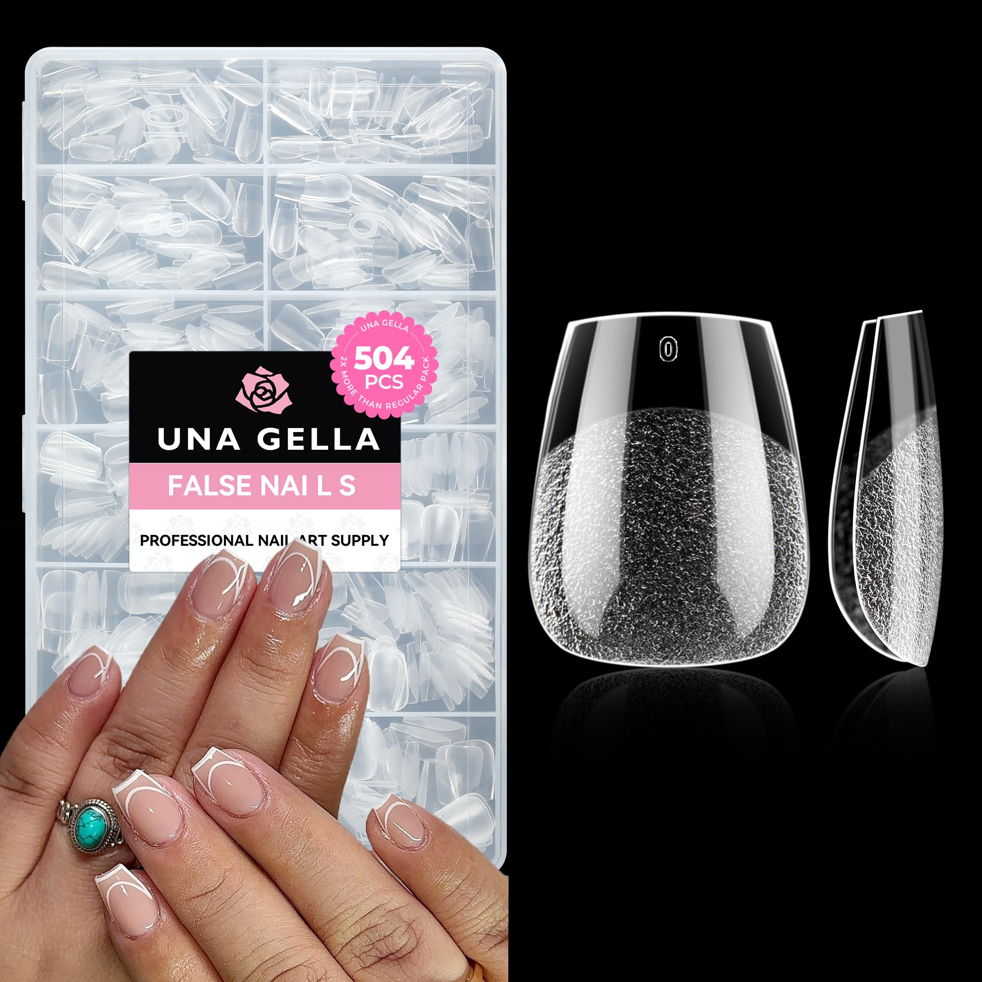 Buy now UNA GELLA Almond Gel Nail Tips, 504PCS Pre Etched Clear Fake Nails Tips Medium Almond Shape - 12 Sizes Full Cover Soft Acrylic Press On Nail Extensions No C Curve Gift for Diy at Home at indiglob india