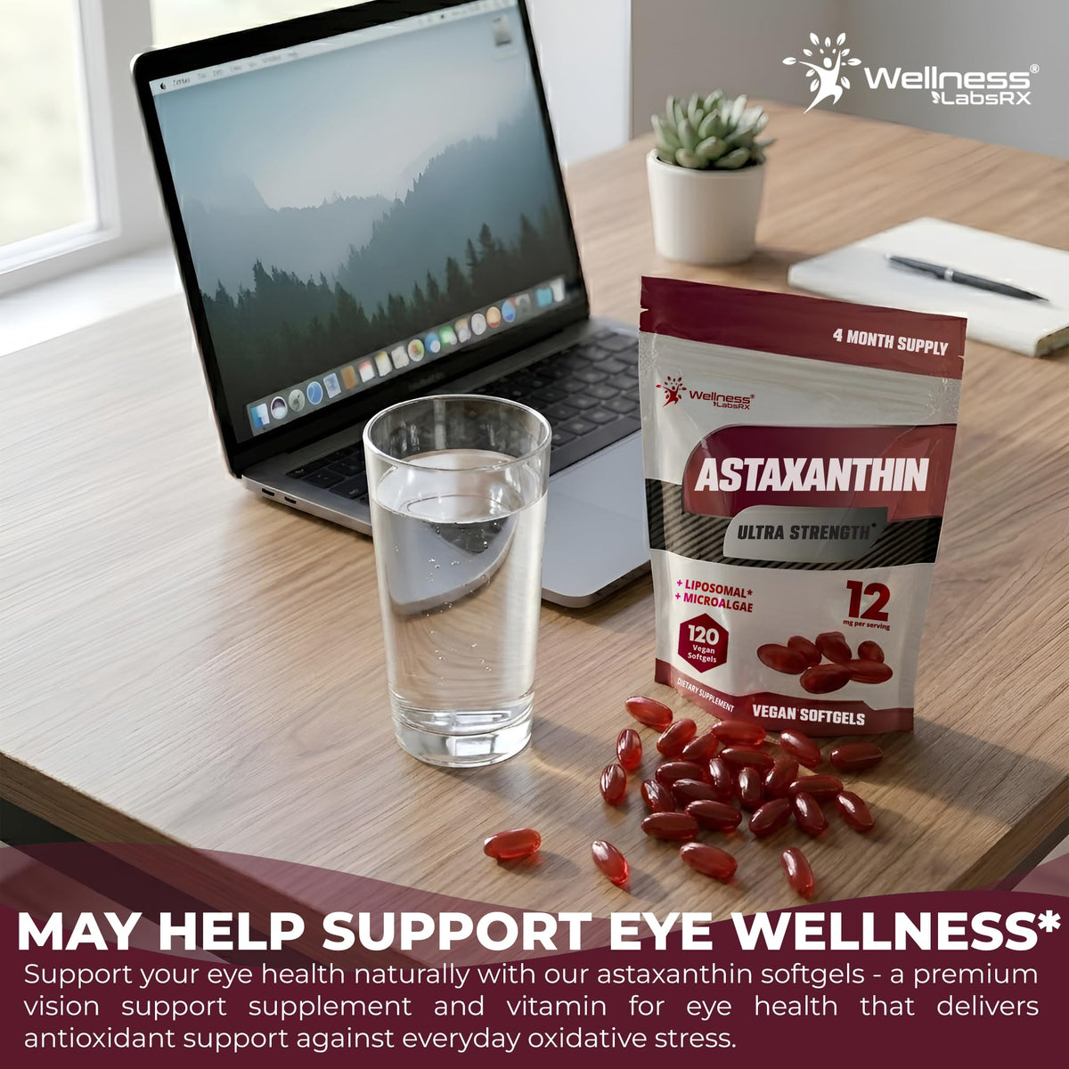 Astaxanthin 12mg, 120 Softgels, 4 Month Supply Axanthanin Supplement