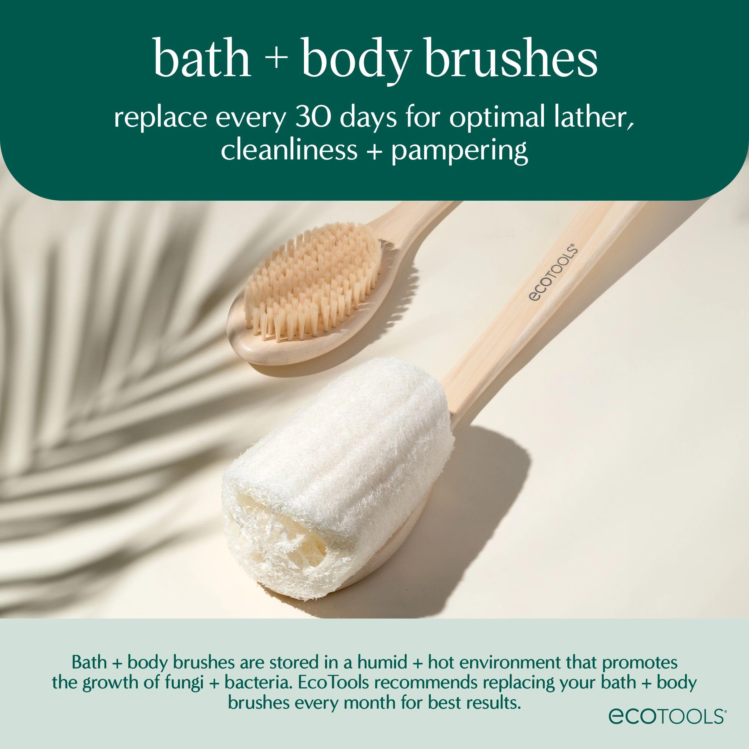 EcoTools Dry Body Brush for Dry Brushing, Smooth Skin, 1 Count | Soft, glowing skin, body scrub brush, leg exfoliator, travel size, bamboo handle