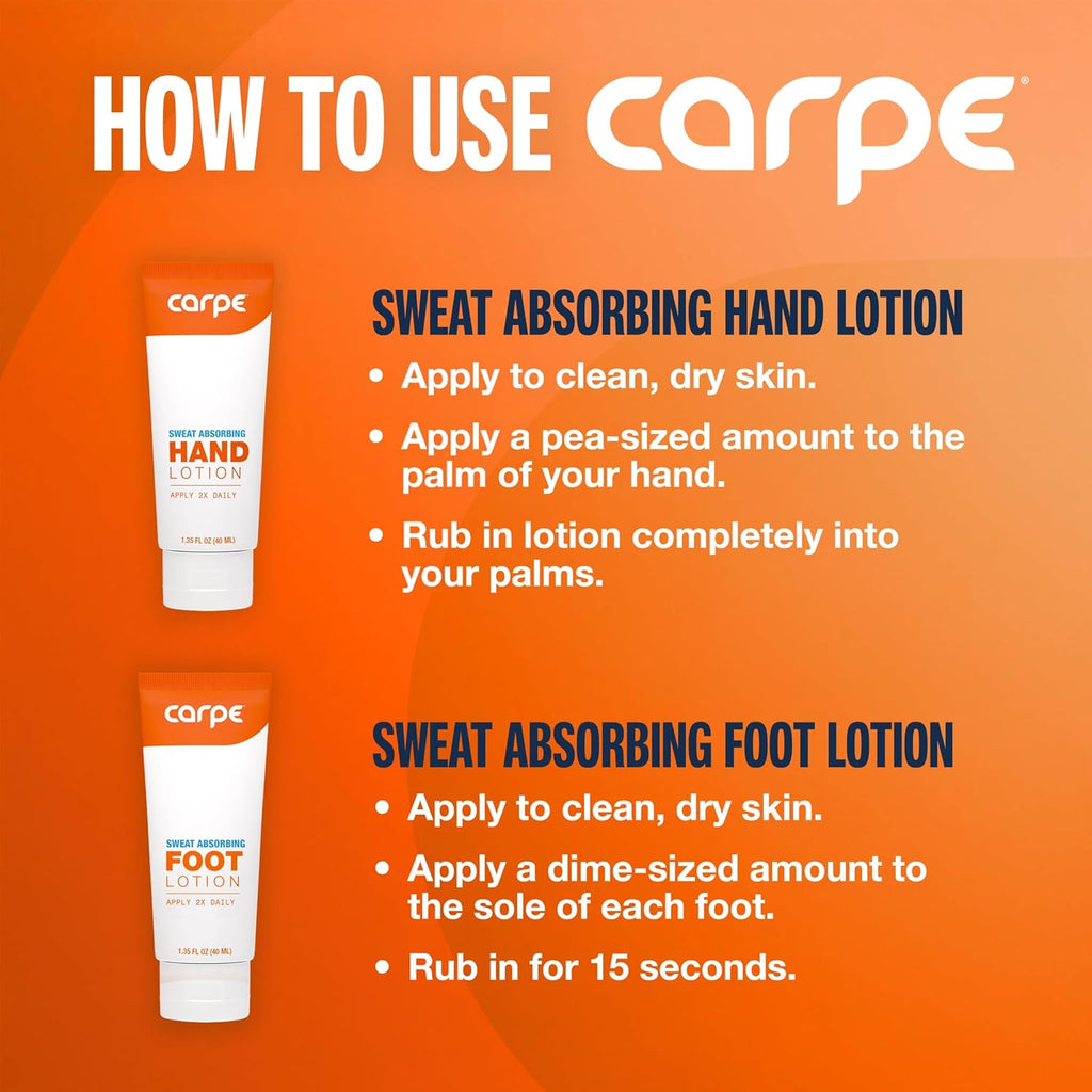 Buy now Carpe Sweat Absorbing Hand and Foot Lotion Bundle (3 Hand and 3 Foot Tubes), Stop Sweaty Hands and Sweaty, Smelly Feet, Dermatologist-Recommended at indiglob india
