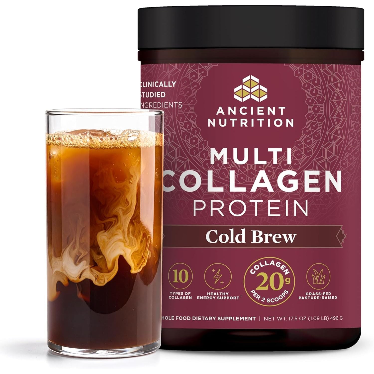 Buy now Ancient Nutrition Collagen Powder Protein with Probiotics, Unflavored Multi Collagen Protein with Vitamin C, 45 Servings, Hydrolyzed Collagen Peptides Supports Skin and Nails, Gut Health, 16oz 40 Servings Cold Brew at indiglob india