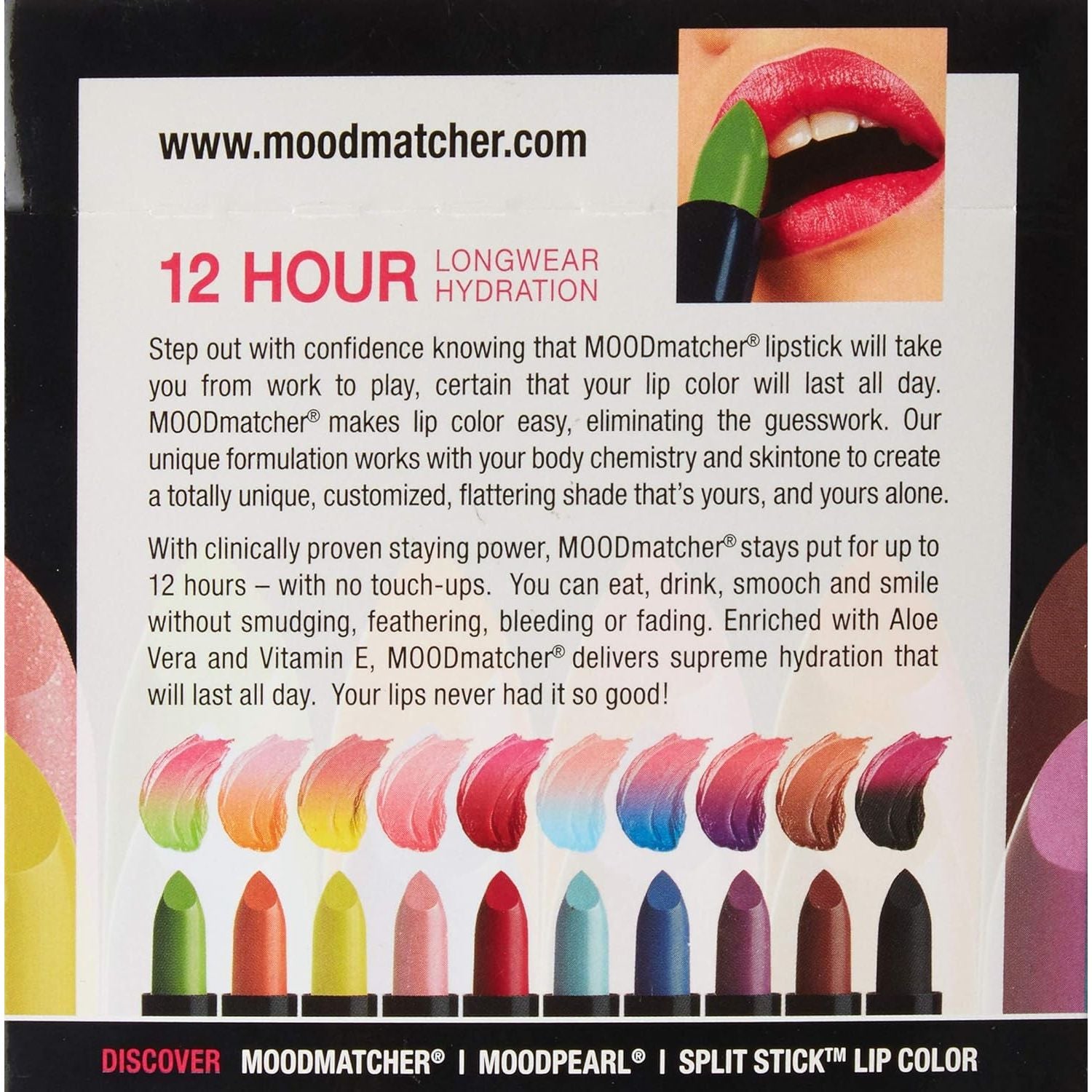 Buy now MOODmatcher Lipstick, 10PC Collection of the Original Color-Change Lipstick - Maskproof, 12 HOUR Long Wear, Enriched with Aloe & Vitamin E for Ultra-Hydration, Waterproof - Made in USA at indiglob india