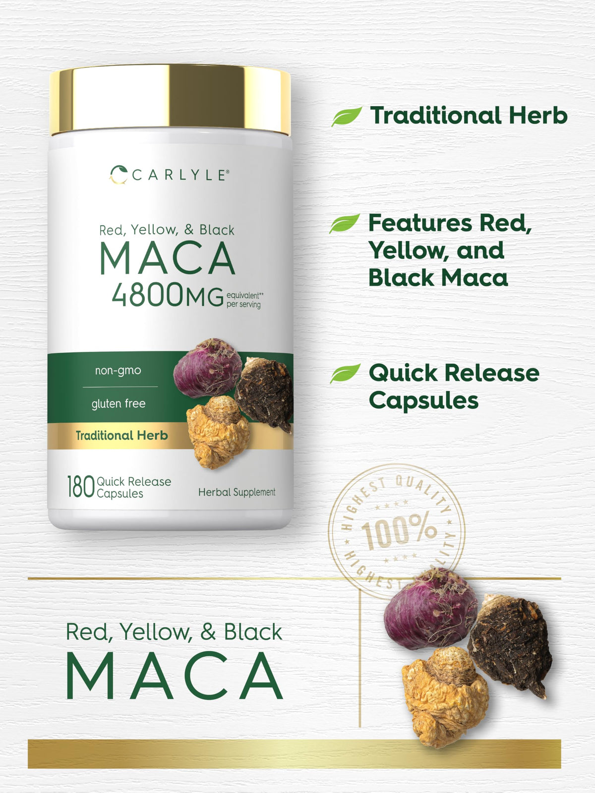 Carlyle Maca Root Capsules for Women & Men | 180 Count