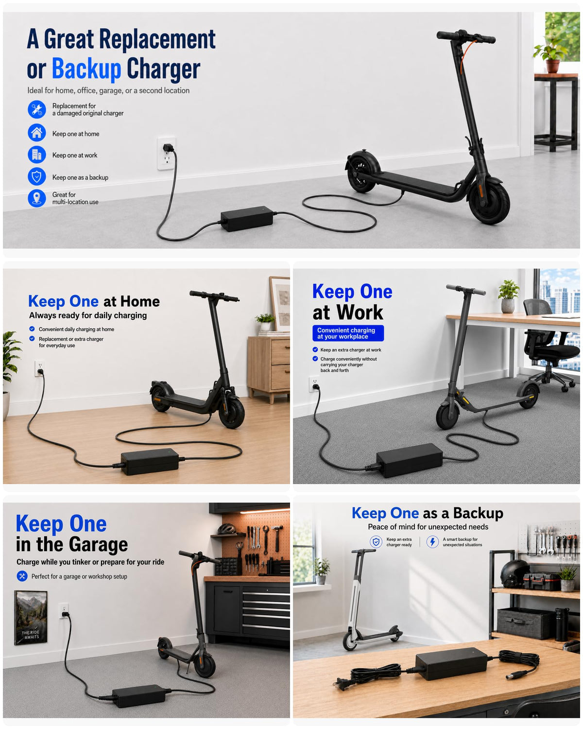 VHBW 42V 2A Charger Compatible with Segway Ninebot Electric Scooter