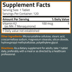 Bronson Vitamin K2 MK-7 100 mcg, K2 as MK7 Menaquinone, 120 Tablets | Helps Transport Calcium to Bones, Biologically Active Longer than Vitamin K1, Non-GMO, Gluten-Free & Soy-Free
