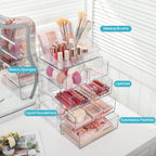 Vtopmart 5 Tier Clear Makeup Organizer with 6 Drawers | Smart Storage Layout, Clear for Better Visibility, Stackable, Large Capacity, for Makeup Lipstick Brush Skincare