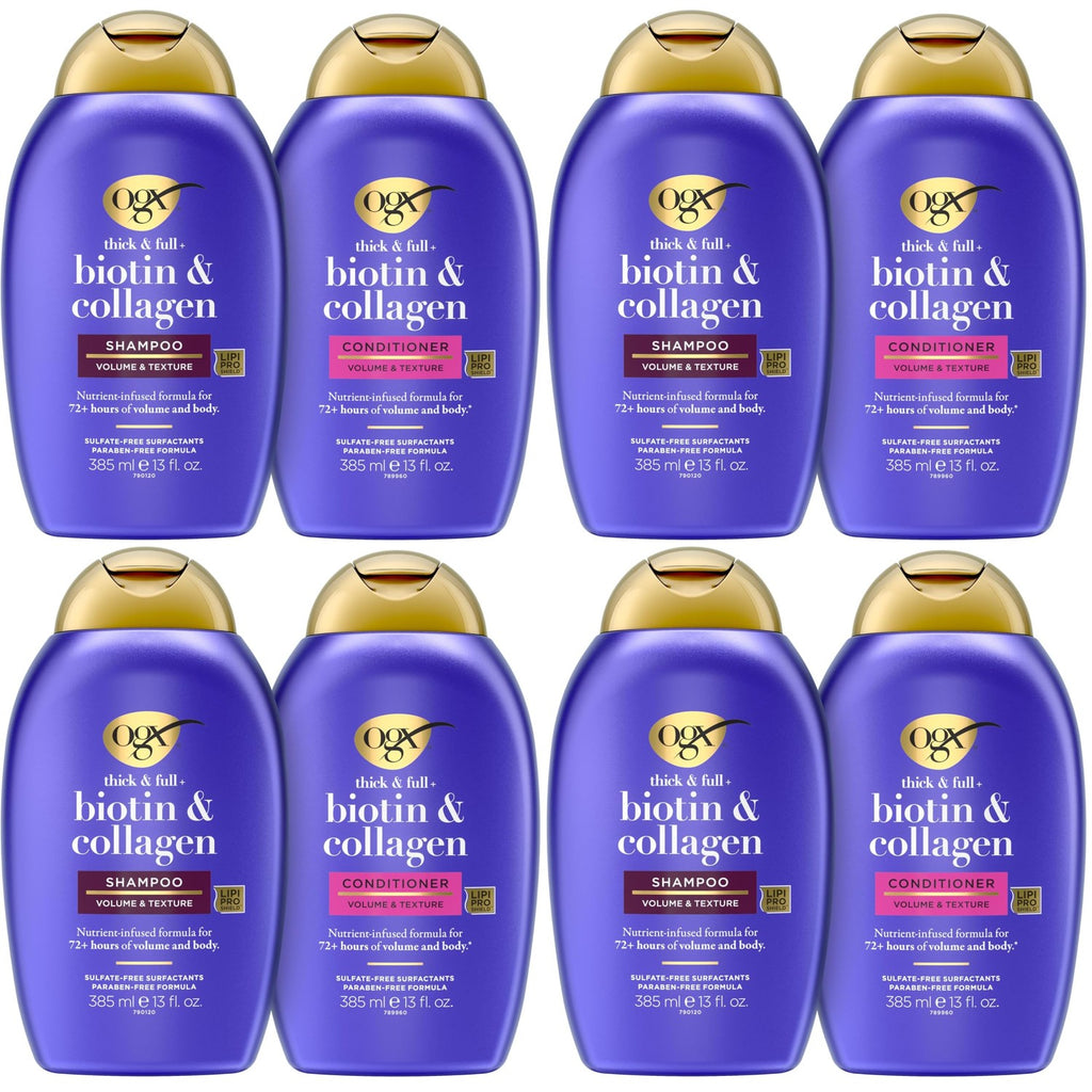 OGX Thick & Full + Biotin & Collagen Shampoo & Conditioner, 2 x 13 fl. oz | Shampoo & Conditioner Set, For Fine & Thinning Hair, Gives Volume & Body, Sulfate-Free, Nutrient-Infused, With Vitamin B7