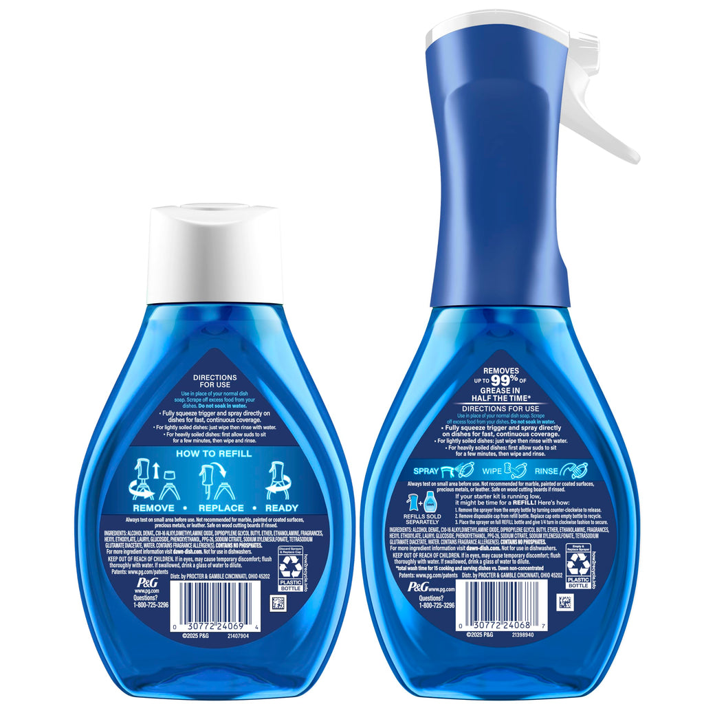 Dawn Dish Soap Spray Kitchen Household Essentials 1 Tropical Blend Starter Kit and Watermelon Refill Combo Pack, 16 oz (each)