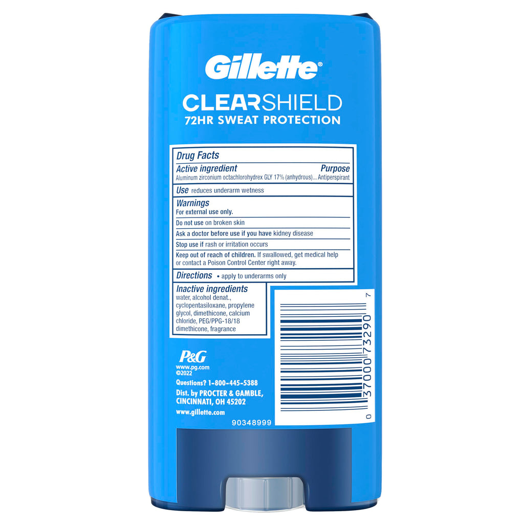 Buy now Gillette Antiperspirant and Deodorant for Men, 72hr Sweat & Odor Protection, Long Lasting Freshness, Anti-White Mark Technology, Clear Gel, Wild Rain Scent, 3.8 oz (Pack of 2) at indiglob india