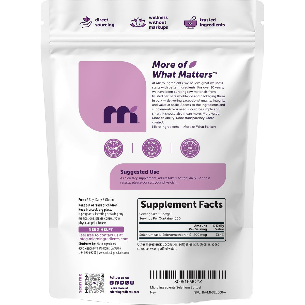 Selenium Supplements for Women & Men 200mcg Per Serving, 500 Softgels