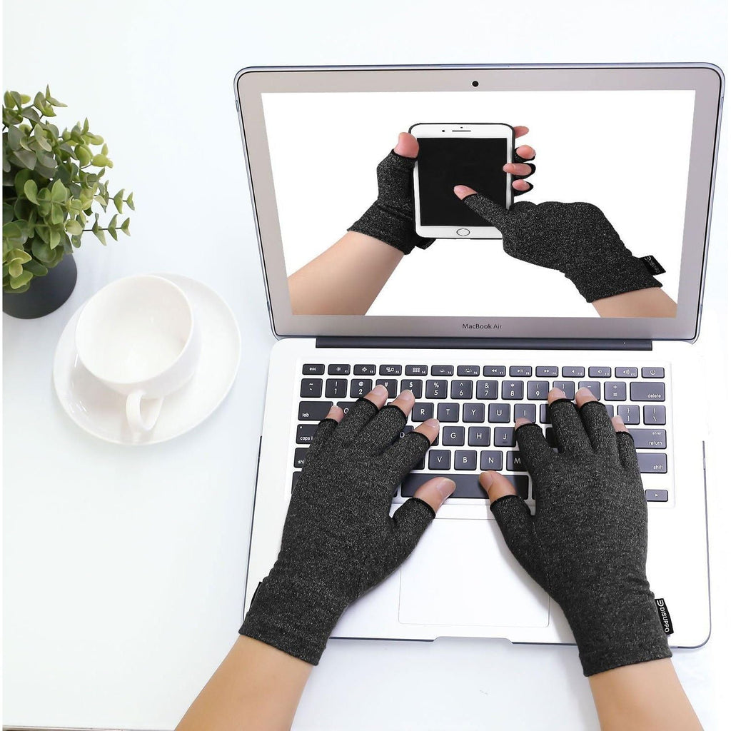 Buy now DISUPPO Arthritis Compression Gloves Relieve Pain from Rheumatoid, RSI,Carpal Tunnel, Hand Gloves Fingerless for Computer Typing and Dailywork, Support for Hands and Joints (L, Black) at indiglob india