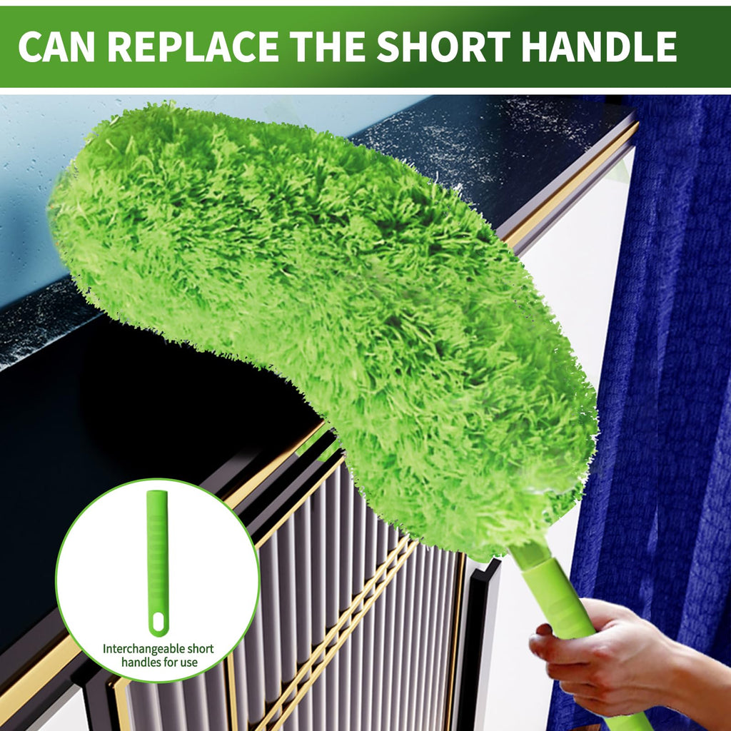 Cobweb Duster with Extension Pole, Washable Cleaning Duster Set with 2 Duster Heads, 15-110-Inch Telescoping Pole for high Ceiling Fans, Long Duster for high Ceilings，Spider Web Brush，Corner Brush