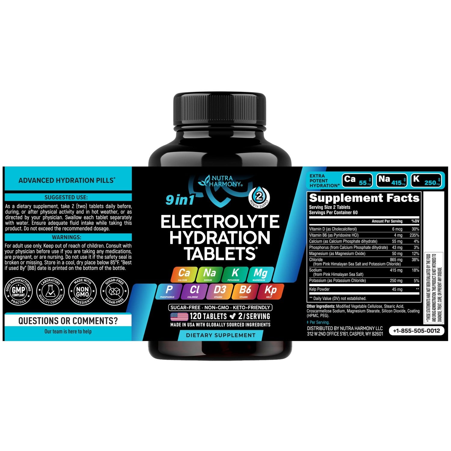 Electrolyte Tablets with Magnesium, Sodium, Potassium, Chloride - 120 Tabs | Electrolytes Salt Pills with Kelp Powder, Vitamins D3 & B6 - Vegan & Keto Friendly Oral Tablets as Capsules - Lab Tested