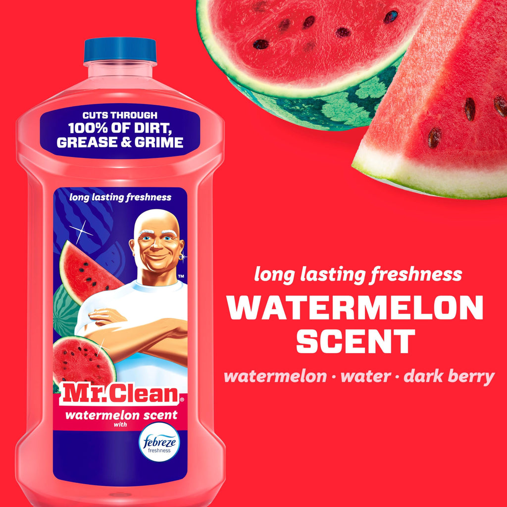 Mr. Clean All Purpose Cleaner, Mop Soap, Floor Cleaner for Mopping Home, Bathroom, & Kitchen, Cleaning Liquid for Mop & Bucket, Cleaning Supplies, Multi-Surface Dilutable, Watermelon, 41oz
