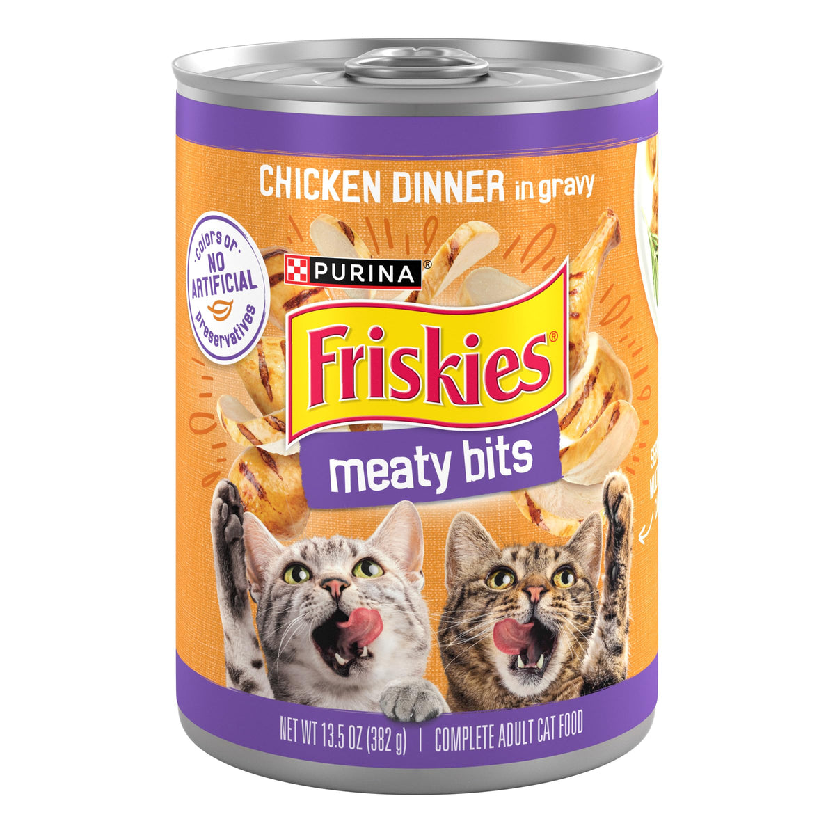 Friskies Purina Meaty Bits Cat Food in Gravy, Chicken Dinner, (12) 13.5 oz