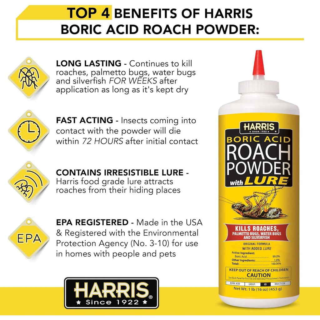 Buy now HARRIS Boric Acid Roach and Silverfish Killer Powder w/Lure for Insects (16oz) at indiglob india