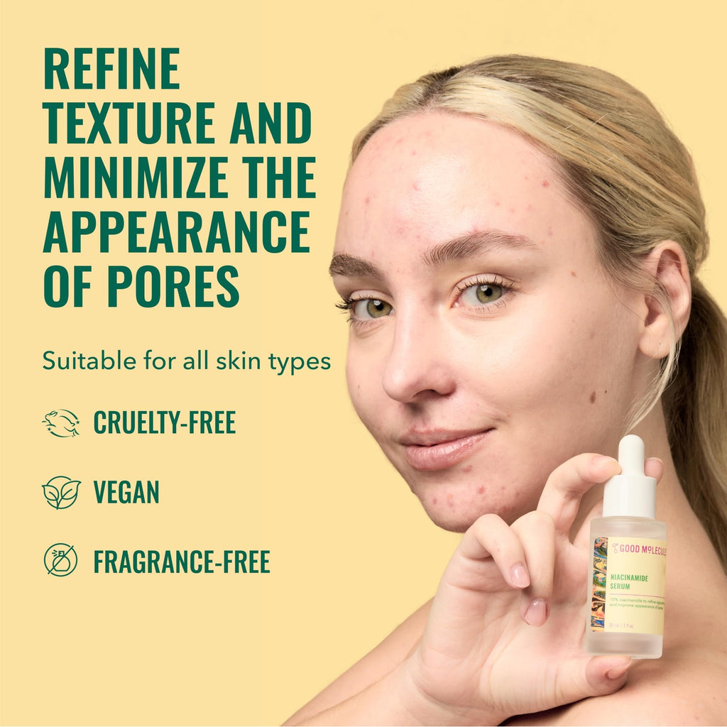 Good Molecules Niacinamide Serum 10%, Pore & Texture Serum, 1 fl oz | 10% niacinamide serum to refine skin texture and minimize the look of pores. Non-comedogenic.