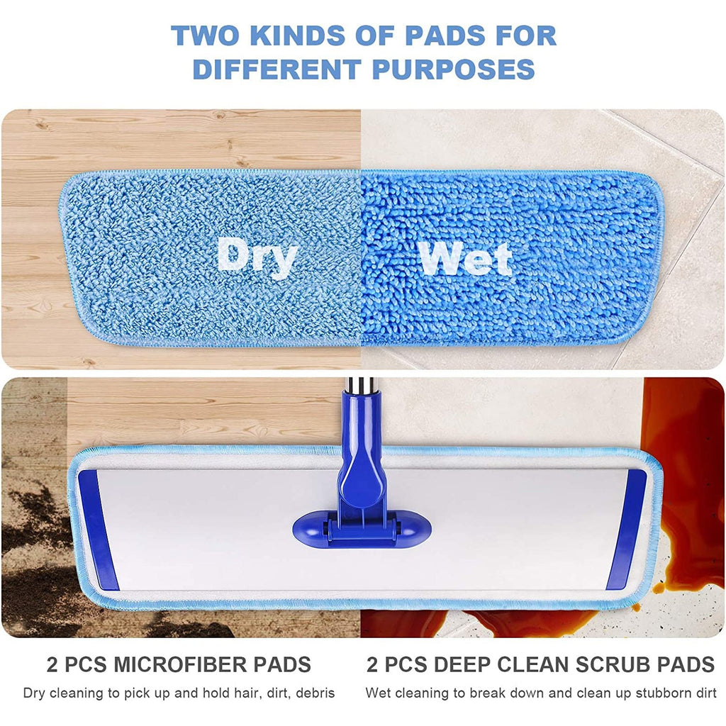 18" Professional Microfiber Mop Floor Cleaning mop, Flat Mop with Stainless Steel Handle,4 Reusable Washable Mop Pads and mop Pads Brush,Microfiber Mop for Hardwood (18" Microfiber Mop)