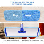 18" Professional Microfiber Mop Floor Cleaning mop, Flat Mop with Stainless Steel Handle,4 Reusable Washable Mop Pads and mop Pads Brush,Microfiber Mop for Hardwood (18" Microfiber Mop)