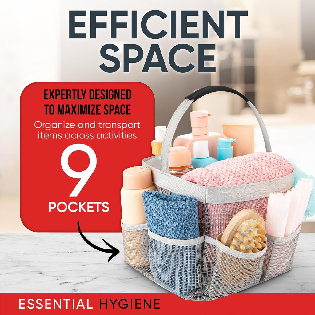 Buy now Masirs Mesh Shower Caddy - 9 Pocket Portable Bathroom Organizer Tote for Travel, Gym & Dorm - Collapsible Small Shower Caddy Bag to Hold Toiletries & Essentials (Gray) at indiglob india