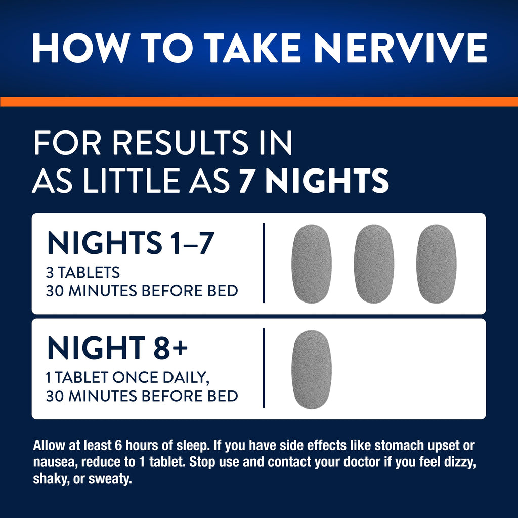 Nervive Nerve Relief PM, Occasional Nerve Discomfort II, Sleep Aid, Starts Working in 7 Days, Stabbing, Burning, Alpha Lipoic Acid, Melatonin, B Vitamins, Turmeric, Ginger, Nervive Supplement, 30 ct