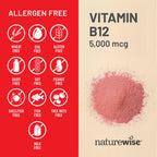 NatureWise Vitamin B12 5000 mcg - Extra Strength - Supplement for Supporting Energy Levels, Mental Clarity, Nervous System Health - Easy-to-Swallow, Soy and Gluten-Free, Non-GMO - 60 Softgels