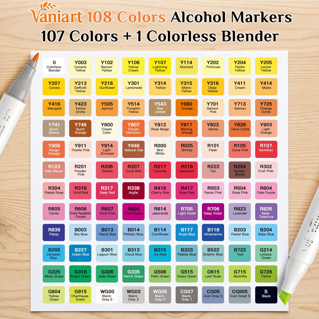 Professional Alcohol Markers, 108 Colors Fine & Chisel Sketch Pens