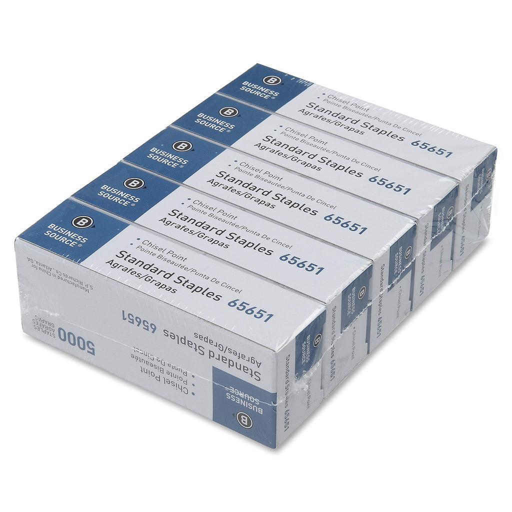 Business Source Chisel Point Standard Staples, 5/Pack (65651)