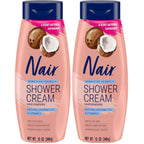 Nair Sensitive Shower Hair Removal Cream, Coconut Oil & Vitamin E, 12 Oz | Sensitive Skin Formula, Quick & Easy Body Hair Removal, Legs, Arms & Underarms, Smooth & Soft Skin
