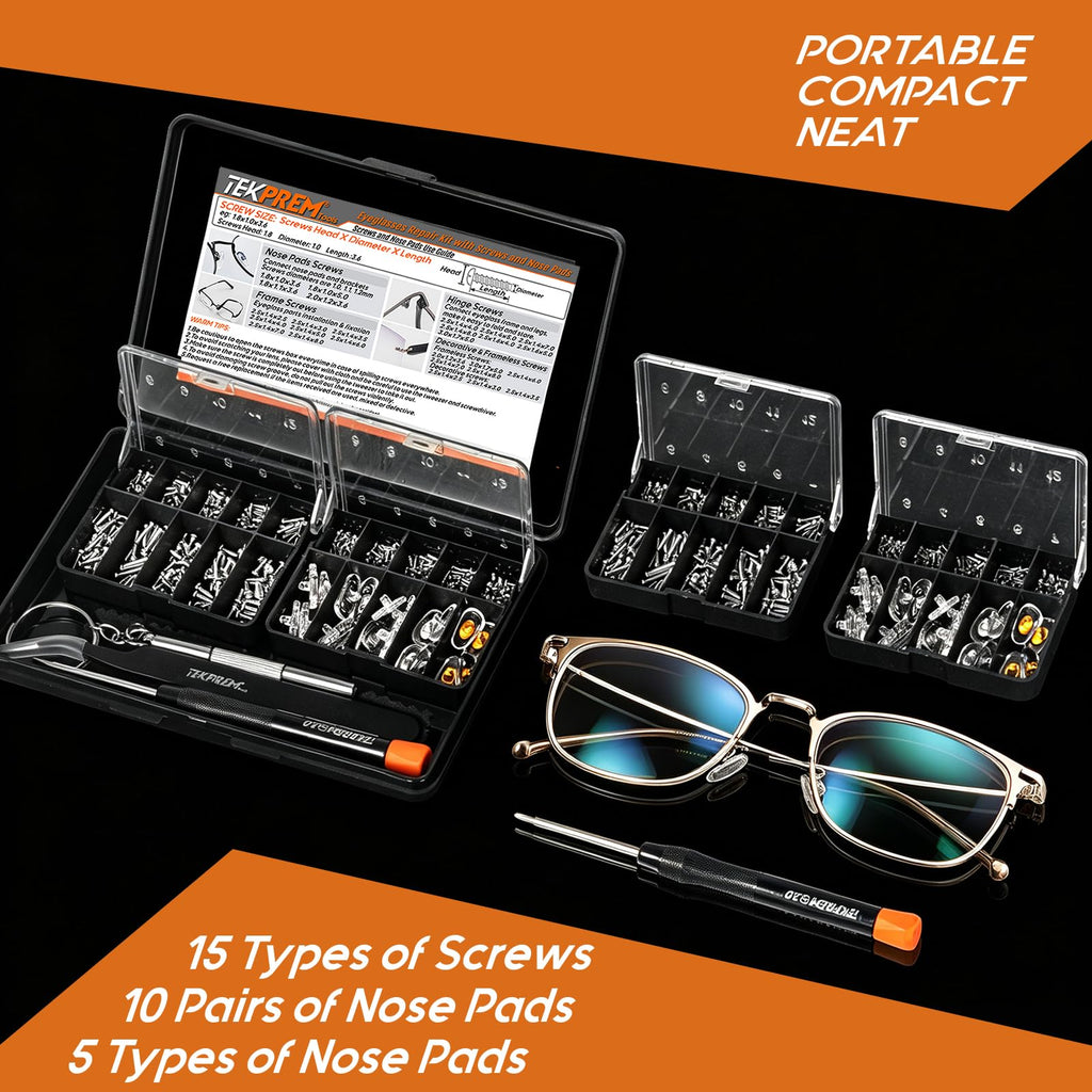 TEKPREM Magnetic Eyeglass Repair Tool Kit, Eye Glasses Repairing Screwdriver Set with Compatible Eyeglass Screws,Silicone Nose Pads,Tweezer,Small Screwdriver for Eyeglasses,Sunglasses and Nose Pads
