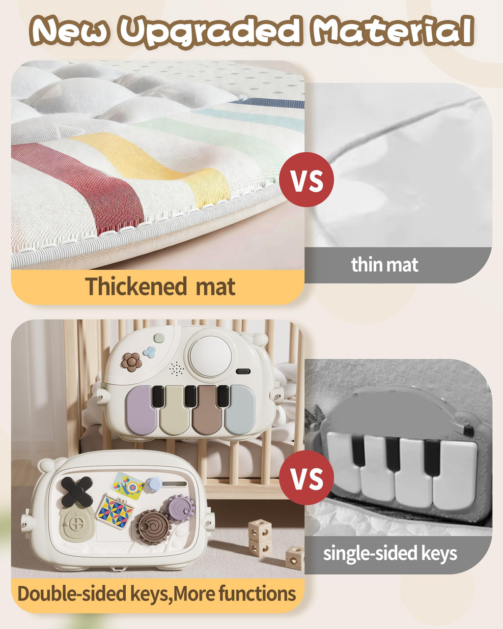 STACTCUTE Baby Play Mat Baby Toys with 5 Infant Sensory Toys