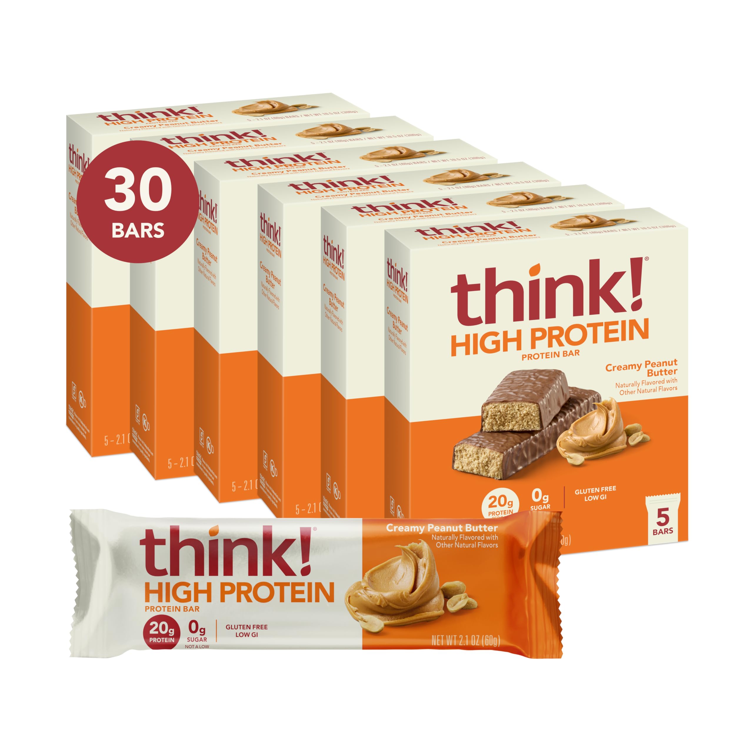 Buy now think! Protein Bars, High Protein Snacks, Gluten Free, Kosher Friendly, Creamy Peanut Butter, Nutrition Bars, 2.1 Oz per Bar, 12 Count (Packaging May Vary) Creamy Peanut Butter 30 Count (Pack of 1) at indiglob india
